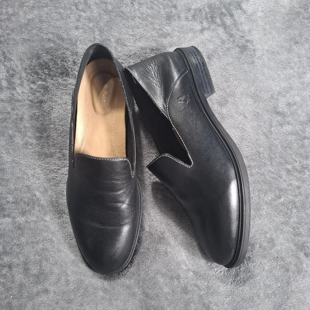 Hush Puppies Bailey Slip-On Loafers, Black Leather, Women's 9.5 M